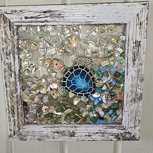 Turtle Mosaic Art with Rustic Frame